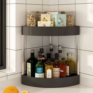 Modern Multifunction Stainless Steel Durable Sustainable Double Tier Standing Type <b>Corner</b> <b>Bracket</b> Kitchen Use Storage Rack - Product Image 6
