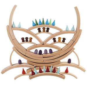 Juguetes de madera DIY, bloques de construcción, piezas sueltas educativas, bloques de pila de arcoíris de madera para niños, conos de árboles, gotitas, hongo de panal - Product Image 1