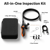 Endoscope WiFi 8 mm, caméra d'inspection boroscope 2MP HD, articulation bidirectionnelle à 180 degrés, étanche IP67, batterie 3,5h, ZCF F180 pour voiture