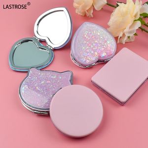Portable Single-Sided Mini Lighted Magnifying <b>Makeup</b> Mirror Sparkling Quicksand Glitter Effect Round Flip Cosmetic <b>Tool</b> - Product Image 1