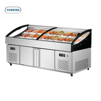 Congélateur commercial à double température de 2,0 m, 2 niveaux, avec éclairage LED, en acier inoxydable, pour supermarché et buffet
