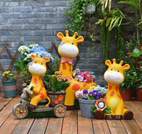 Pot de fleurs en résine artistique en forme de girafe de dessin animé, sculpture décorative d'extérieur pour maternelle et villa