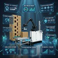 Bras robotique collaboratif industriel automatique avec colonne et pince pour la pose de sacs alimentaires, bouteilles, cartons et le palettisation