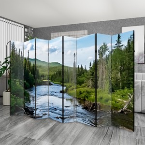 Biombo Plegable Oriental de 8 Paneles con Estructura de Marco, Separador de Ambientes Moderno Bohemio, Lona Impermeable con Diseño de Paisaje Impreso, Opaco - Product Image 3