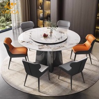 Table à manger italienne de luxe, table à manger ronde en marbre de pierre de luxe, table à manger moderne simple de villa haut de gamme