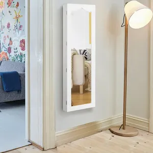 Hiện đại trắng có thể khóa treo tường gương trang sức armoire với 5 LED và 6 ngăn kéo - Product Image 2