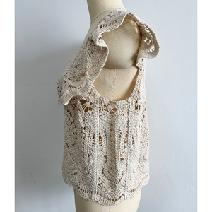 Personnalisé femmes décontracté printemps <span class=keywords><strong>Crochet</strong></span> dentelle Cardigan col en U couleur unie tricot haut court motif floral mignon filles pull <span class=keywords><strong>gilet</strong></span> - Product Image 2