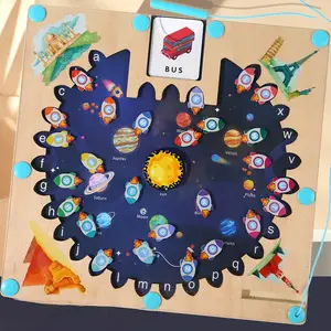Mainan kayu papan labirin alfabet magnetik, papan klasifikasi warna alat bantu mengajar mainan huruf magnetik untuk anak-anak