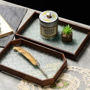 Bandeja de Servir Vintage de Madera y Vidrio, Rectangular, Decorativa, <span class=keywords><strong>para</strong></span> <span class=keywords><strong>Mesa</strong></span> de Centro, Portavelas, Decoración del Hogar - Product Image 6