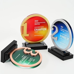 金银青铜金属1 2 <span class=keywords><strong>3</strong></span>带玻璃水晶圈牌匾奖杯和颁奖MH-J0158 - Product Image 2