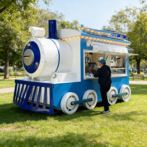 Carrito de Venta Móvil de Helados con Diseño Temático de Tren, Acero Inoxidable, 4 Ruedas, para Catering en Zonas Peatonales Urbanas - Product Image 2