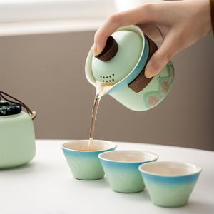 Service à thé de <span class=keywords><strong>voyage</strong></span> en céramique chinoise, portable, pour l'extérieur, théière Kung Fu avec une théière et trois tasses pour le camping et les amateurs de thé - Product Image 4