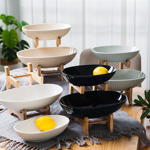 En gros multi couleur parti utilisé 2 niveaux apéritif collation bols avec support en bois - Product Image 1