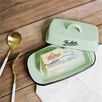 Rétro nostalgique classique maison cuisine vaisselle beurre plat fromage assiette plante motif émail couvercle fromage plateau de rangement
