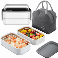 Boîte à lunch bento en acier inoxydable 304 pour adultes, étanche, thermique, compartiments chauffables, utilisable au micro-ondes, pour la cuisine, hommes, 2 couches