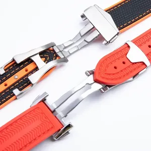 Nouveau bracelet de montre en caoutchouc liquide 20mm 22mm pour Ome-ga Sea-master 300 Planet Ocean 600 Extrémité incurvée <span class=keywords><strong>Noir</strong></span> Orange Moonwatch - Product Image 2