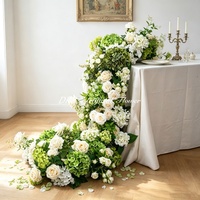 DKB - Guirnalda de Flores Larga para Boda en Verde, Blanco y Marrón, para Decoración de Pasillos de Boda