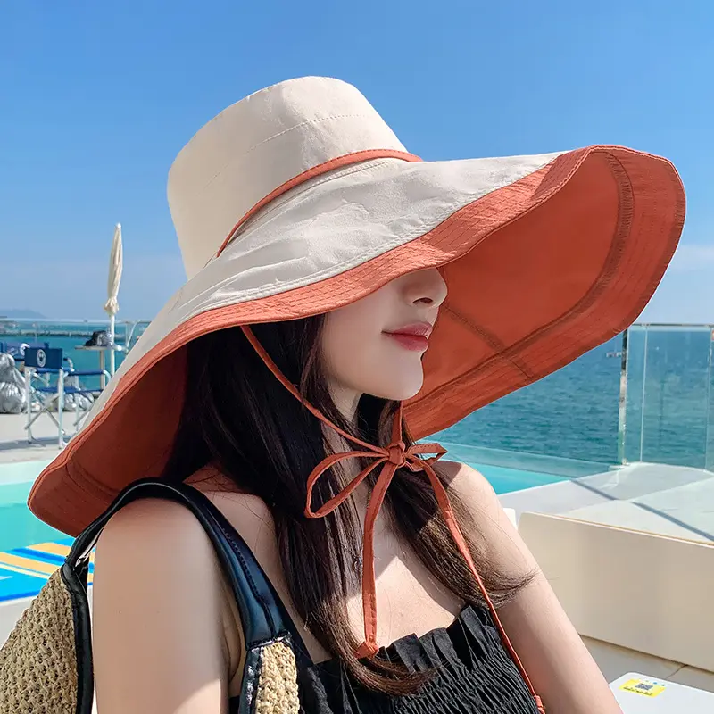 Vendita calda cappello da pescatore a doppia faccia da donna estate berretto a tesa larga da viaggio cappelli parasole protezione solare