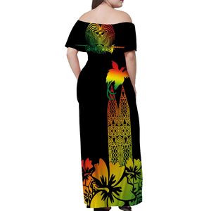 Puletasi PNG Hibiscus ชุดเดรสยาวเปิดไหล่<span class=keywords><strong>ลาย</strong></span>แบบชนเผ่าสไตล์เกาหลีชุดกระโปรงบอดี้คอนแต่งระบาย - Product Image 2