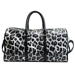 Bolsa cilíndrica feminina, bolsa cilíndrica estampada com leopardo, grande capacidade, de viagem, de pu