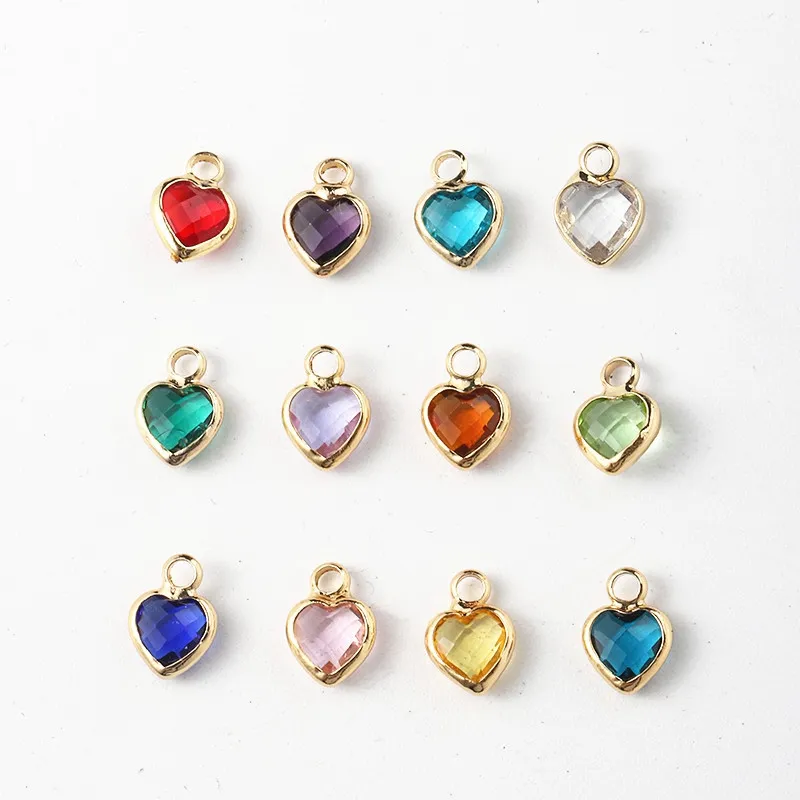 Heart Birthstone Gold and Silver 12 colors Crystal Pendant DIY Accessories Necklace Bracelet Pendant Semi finished