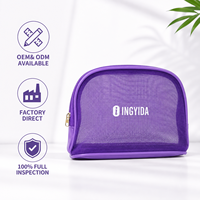 Sac de voyage cosmétique géométrique en PU et maille écologique avec fermeture éclair, impression de logo personnalisé, compatible avec les normes de sécurité aéroportuaires