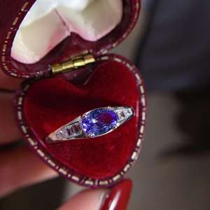 Kustom cincin janji awal Pesta & pernikahan klasik Tanzanite alami potongan Oval perak murni 925 untuk wanita - Product Image 4