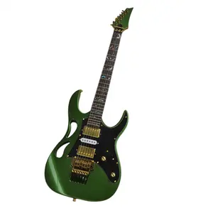 Flyoung Metallic Groen Body Elektrische Gitaar Met Floyd Rose Brug, Gouden Gitaar Machine Head