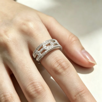 Bagues en laiton plaqué platine, pierres étincelantes élégantes pour les fêtes d'anniversaire, les mariages, les anniversaires de mariage, bijoux de mode, cadeaux