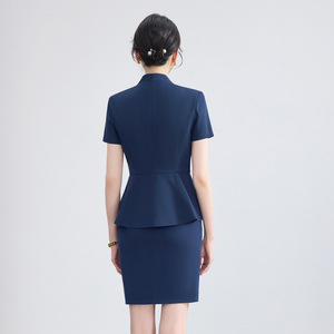 Women's Short Sleeve Suit Peplum Skirt Set Professional Workwear For Office Front <b>Desk</b> Hotel Jewelry Store Beauty Salon - Product Image 4