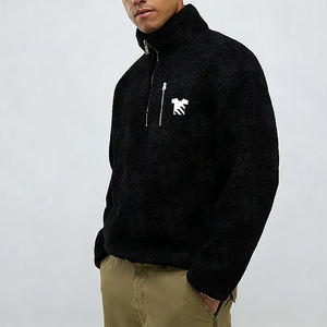 Sudadera con capucha y cremallera frontal para hombre, lisa, de ajuste regular, personalizada con bordado, de forro polar, con cremallera de cuarto, al por mayor - Product Image 3