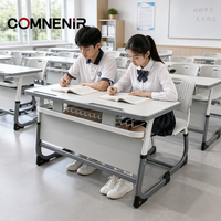 Ensemble moderne de bureau et chaise double pour étudiants, mobilier de classe, table d'étude réglable pour l'école primaire, le collège et le lycée