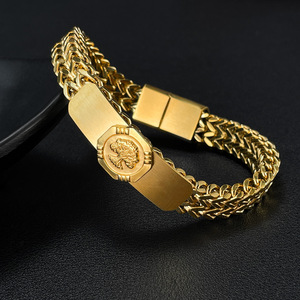 Personalized Trendy Retro Fashion Stainless Steel Plated Gold Tree of Life Engravable <b>Bracelet</b> for Men - Product Image 3