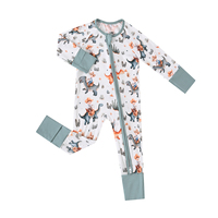Piyama Bayi Baru Lahir Bahan 95% Serat Bambu 5% Spandex dengan Ritsleting dan Manset Konvertibel, Pakaian Karakter ODM