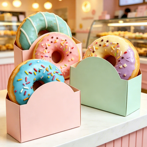 Scatola per Ciambelle Ecologica in Materiali Riciclati con Logo Personalizzato, Rosa a Righe, Confezione Usa e Getta per Asporto di Prodotti da Forno e <span class=keywords><strong>Pasticceria</strong></span> - Product Image 1