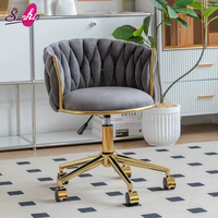 Coussin de siège en velours 5 couleurs, tabouret de chambre à coucher, base dorée, chaise de salon de manucure à cinq roues