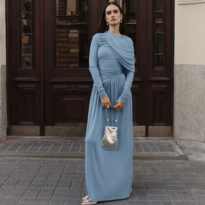 <span class=keywords><strong>Abbigliamento</strong></span> <span class=keywords><strong>Donna</strong></span> 2025 Tutte le Stagioni, Abito Lungo <span class=keywords><strong>Formale</strong></span> in Pizzo con Pieghe, Vita Alta, Scollo a V, Maniche Lunghe, Tinta Unita, in Spandex - Product Image 1