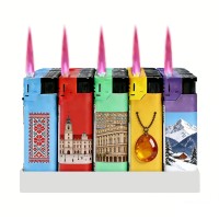 Briquet de voyage décoratif OEM de luxe en plastique, coupe-vent, avec logo personnalisé gravé au laser, rechargeable, flamme rouge, pour cigarettes, sûr