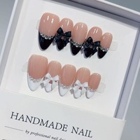 TSZS Ongles Press-On de Luxe 3D Fleur Faits Main, Courts Amande, Motif Floral Français, Réutilisables, 10 Pièces, Faux Ongles Portables pour DIY