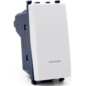 Interrupteur à bouton poussoir blanc à un seul pôle avec voyant lumineux compatible avec Vimar Arke - Product Image 1
