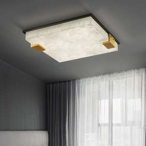 Alabaster Ceiling Lamp Natural Brass Modern Luxury Square Flush Mount Bedroom Entryway Hotel Villa Factory Custom - Product Image 2