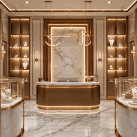 Vitrine à bijoux incurvée sur mesure BRUTALIST avec éclairage LED, design écologique et durable, aménagement complet pour magasin de détail de luxe