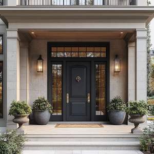 Porte d'entrée de villa légère et luxueuse à cadre mince Style design chinois Composite contemporain minimaliste bois acier verre pour vérandas - Product Image 5