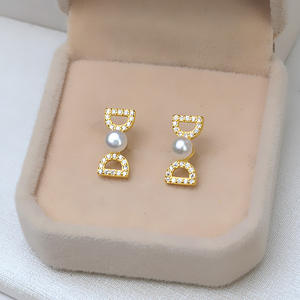 Pendientes de Plata S925, Estilo Coreano, con Perlas de 6-7 mm, Accesorios para DIY con Base Vacía, Diseño Pequeño y Simple - Product Image 3