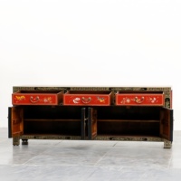 Table console en bois massif de style chinois antique, portes et tiroirs en laiton vieilli, longues pattes, multifonctionnelle, salon, maison, bar, cuisine