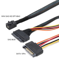 Câble de connexion pour serveur d'ordinateur PC 50cm 1m cordon de ligne Mini SAS HD SFF-8643 vers SAS 8639 avec câble de serveur SATA 15p mâle