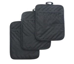 Black 100% Cotton Oven Mitts <strong>Pot</strong> <strong>Holder</strong> with Pocket Heat Resistant for Microwave and Grill Use - Product Image 3
