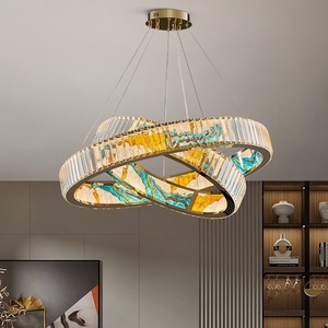 Lustres en émail lampe nordique fer cristal cercle pendentif luminaire pour hôtel salon - Product Image 2