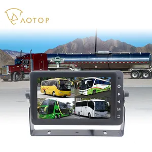 Aotop Monitor Tampilan Belakang DVR Perekaman Mobil 7 Inci Truk Tampilan Quad 4 Tampilan Pemantauan Keamanan Titik Buta Monitor Cadangan 12V