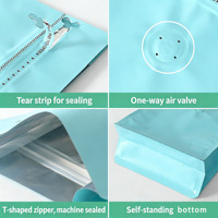 Sac vertical personnalisable en PE, résistant à l'humidité, avec fermeture éclair et valve de dégazage, adapté aux grains de café et aux noix.